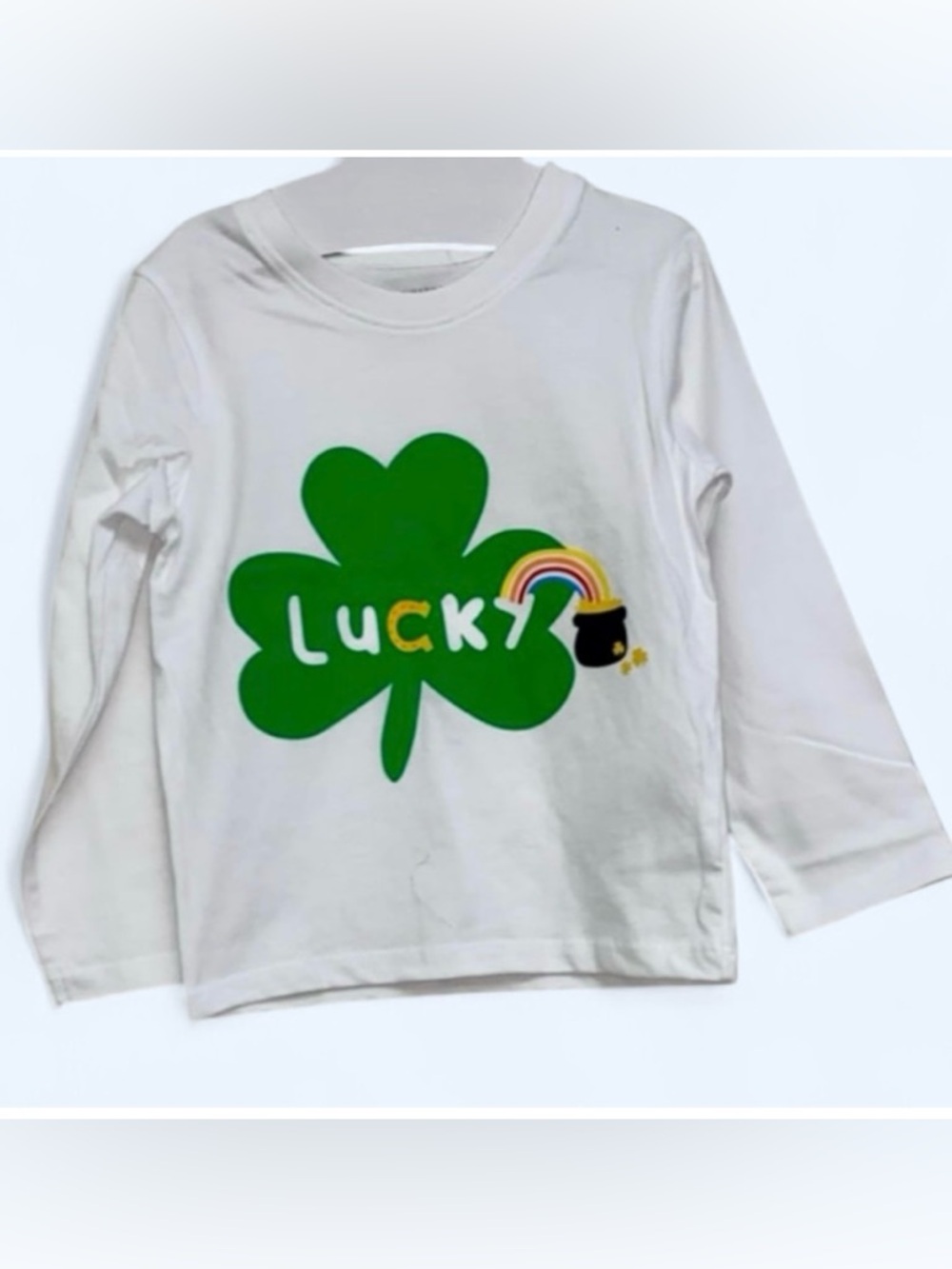 Primark White and Green Long Sleeve Tee with Shamrock Design